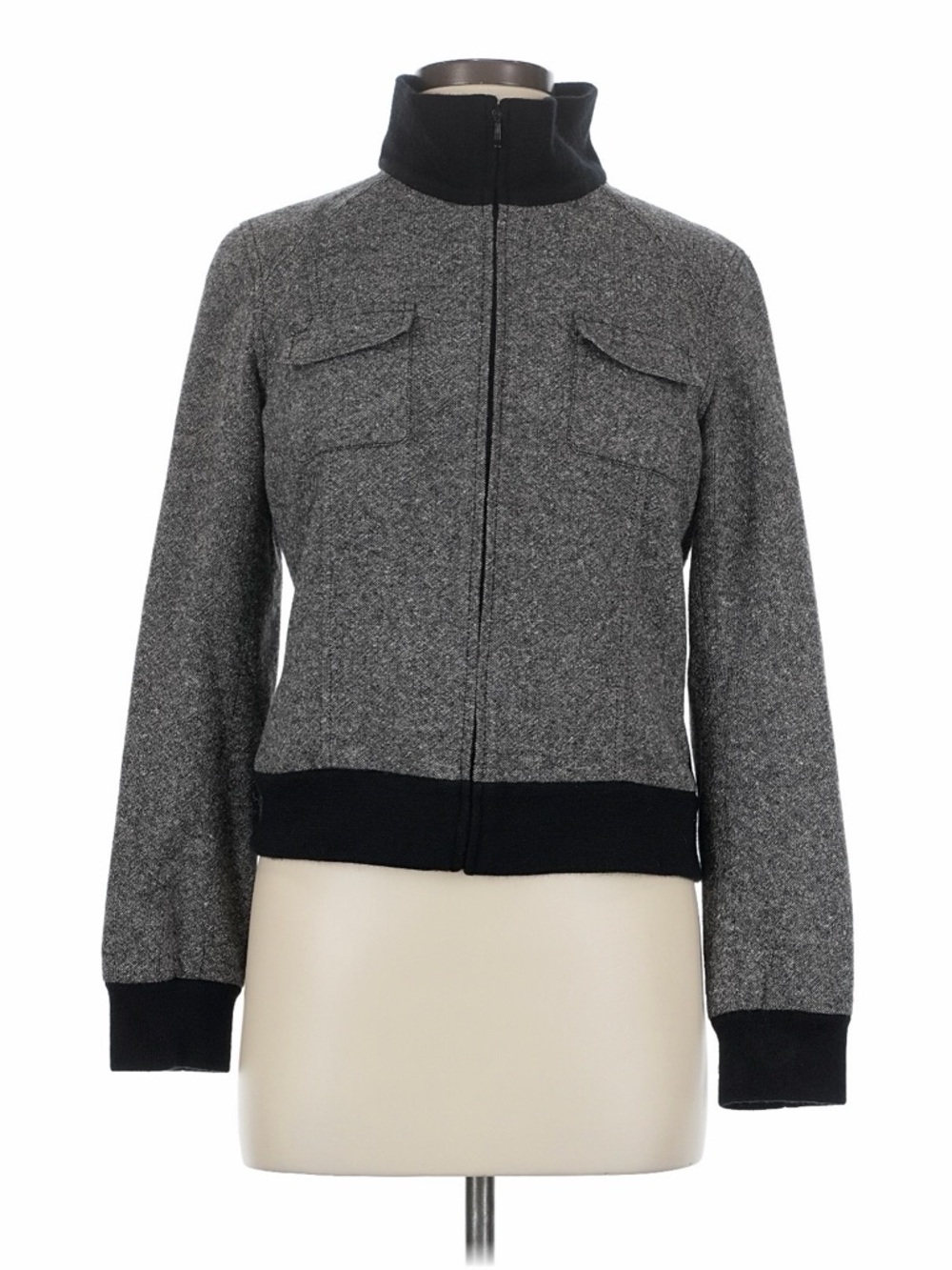 Halogen Women's Gray/Black Mix Tweed Bomber Zip Up Jacket Size M‎